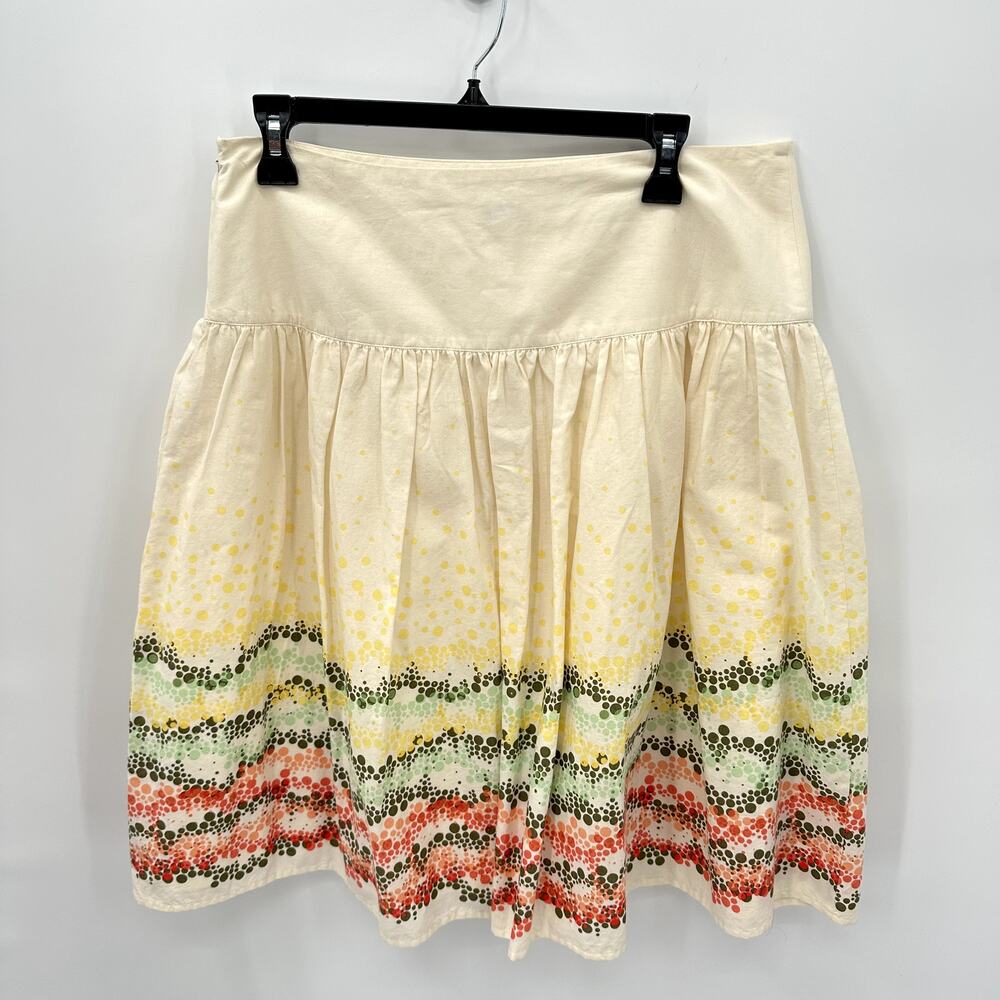 J. Jill Cotton Pleated Ivory Dot Patterned Skirt // 12